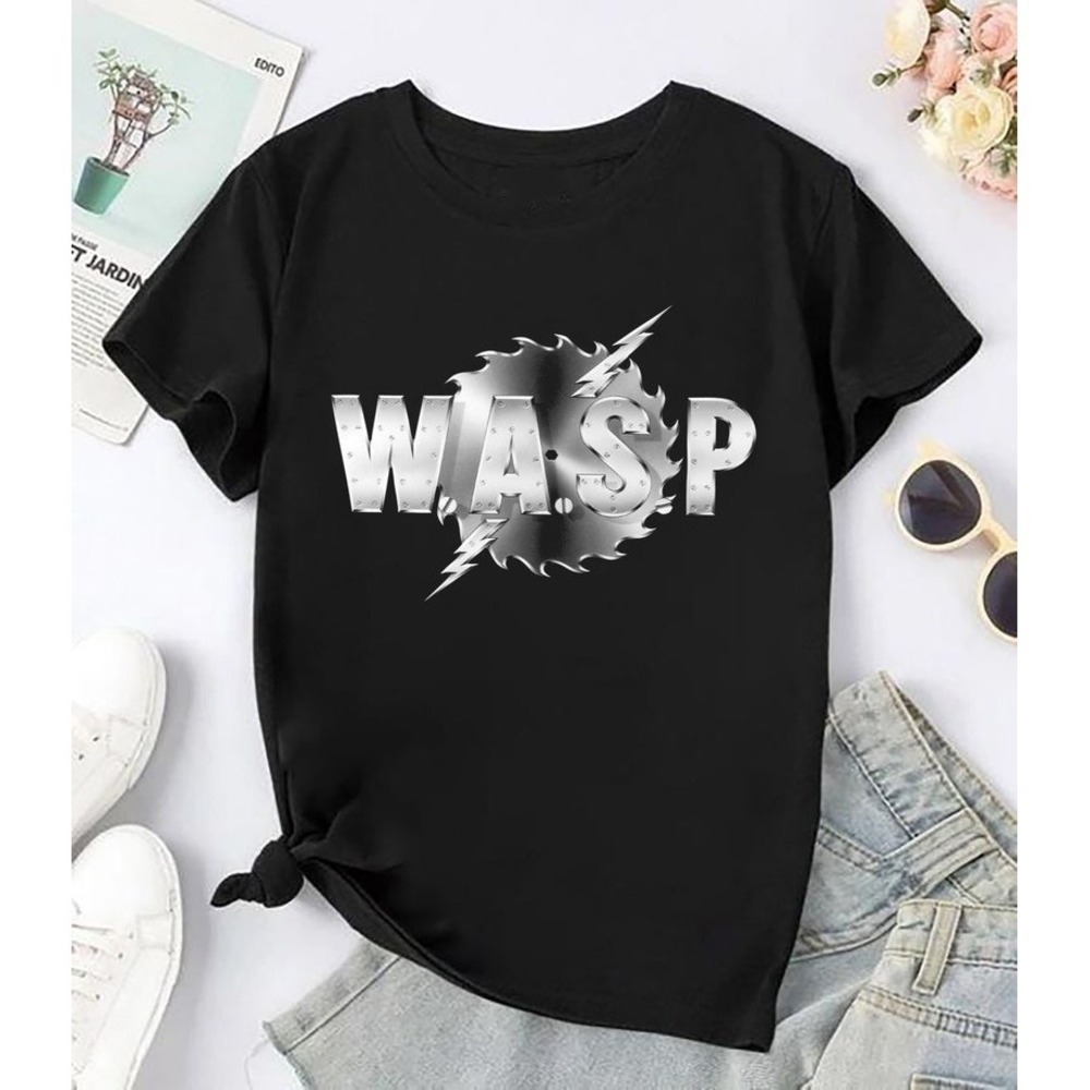 WASP Band Logo T Shirt 90s Music Graphic Fan Gift Retro Heavy Metal Tee